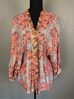 Anthropologie Mahila Lightweight Open-Front Tunic in Coral Multi